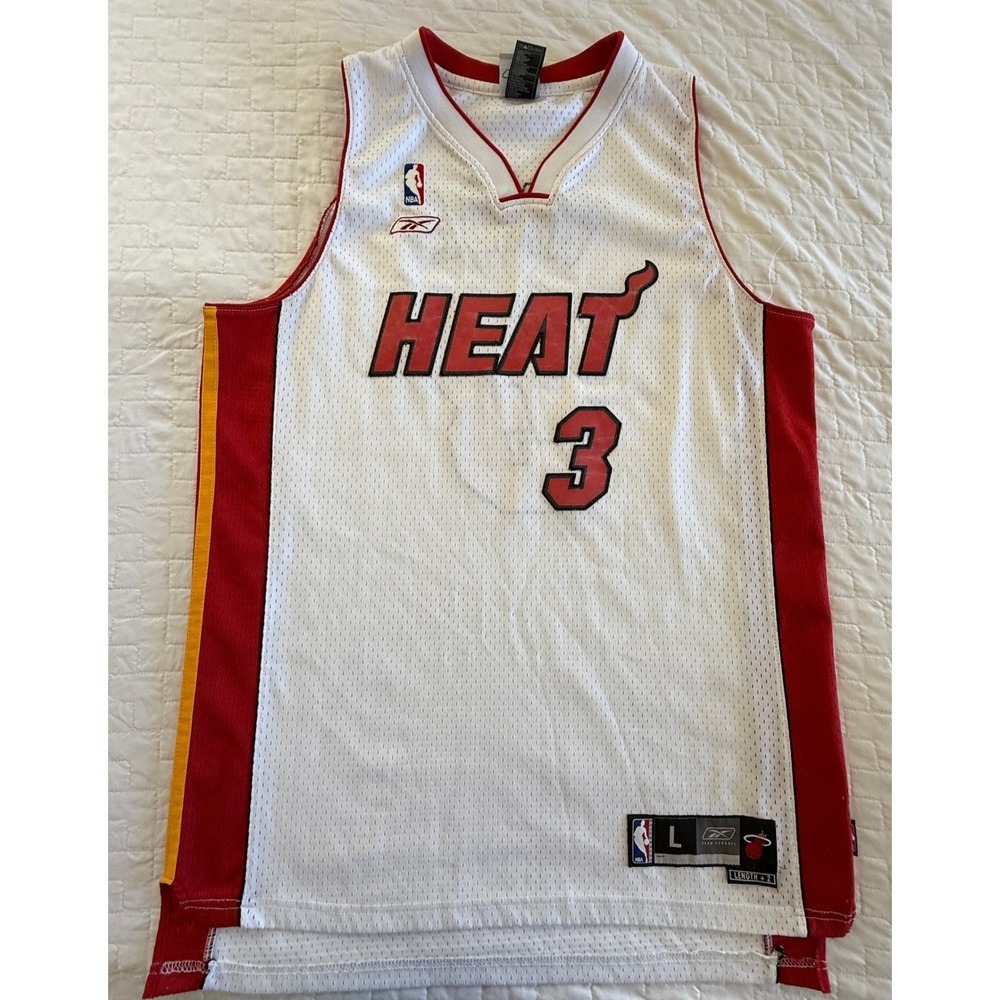 Reebok Miami Heat Dwyane Wade #3 NBA Basketball Jersey White‎ Large +2